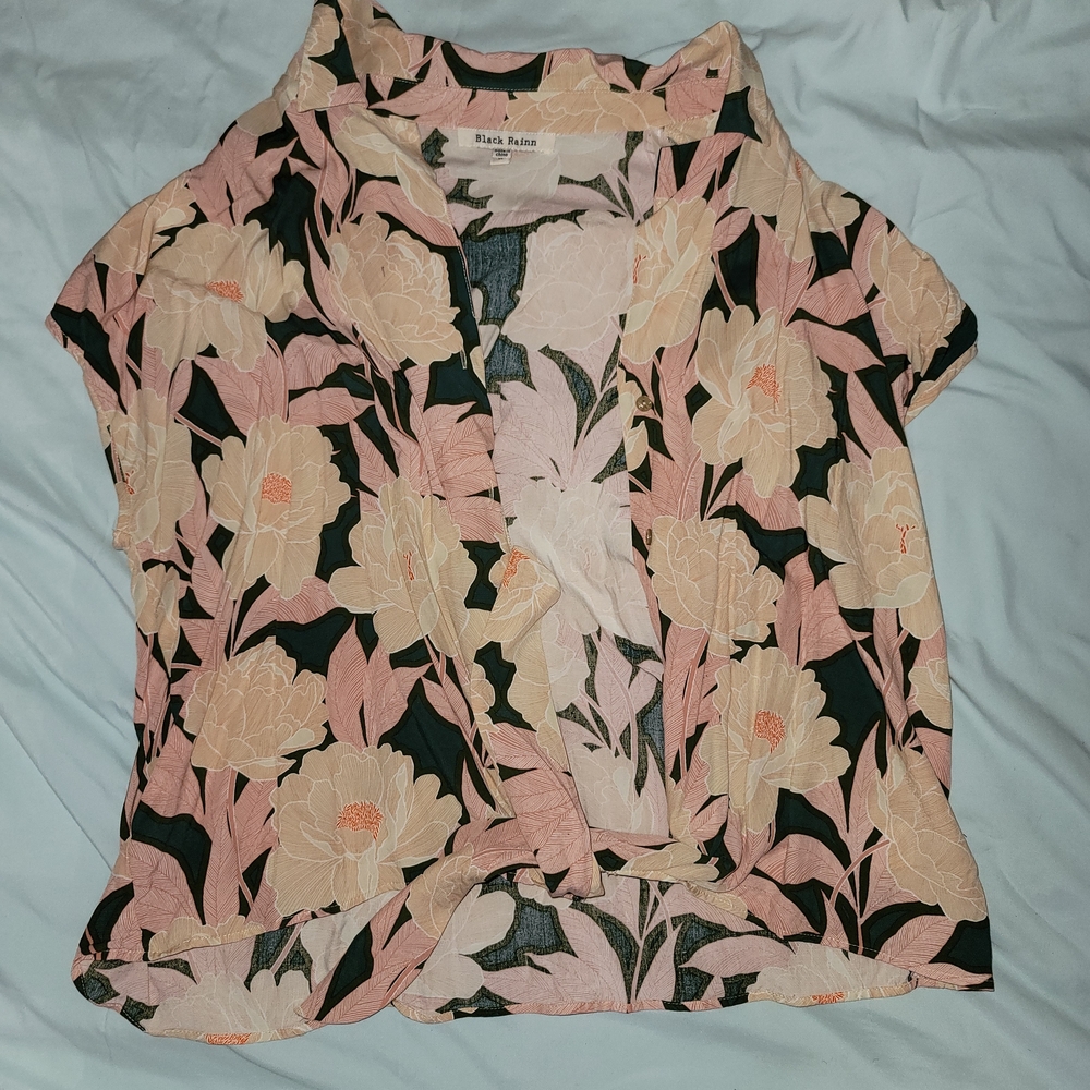 Floral Pink and Black Women's Top